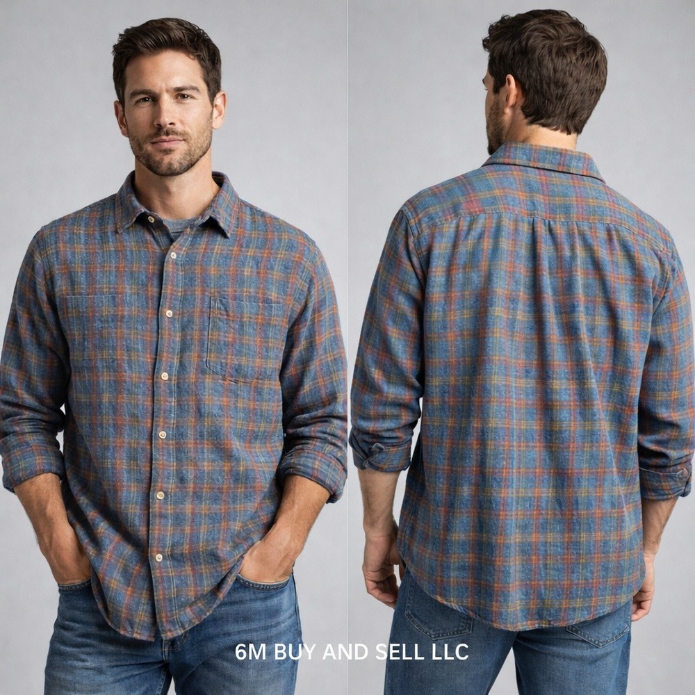 Carbon 2 Cobalt Mens Large Plaid Flannel Double Cloth Button Down Shirt Blue Red